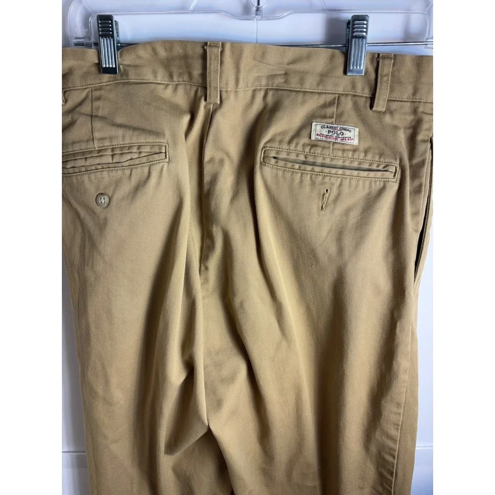 Polo Ralph Lauren Hammond Pant Mens 32x30 Tan Khaki Double Pleated Cuffed Chinos